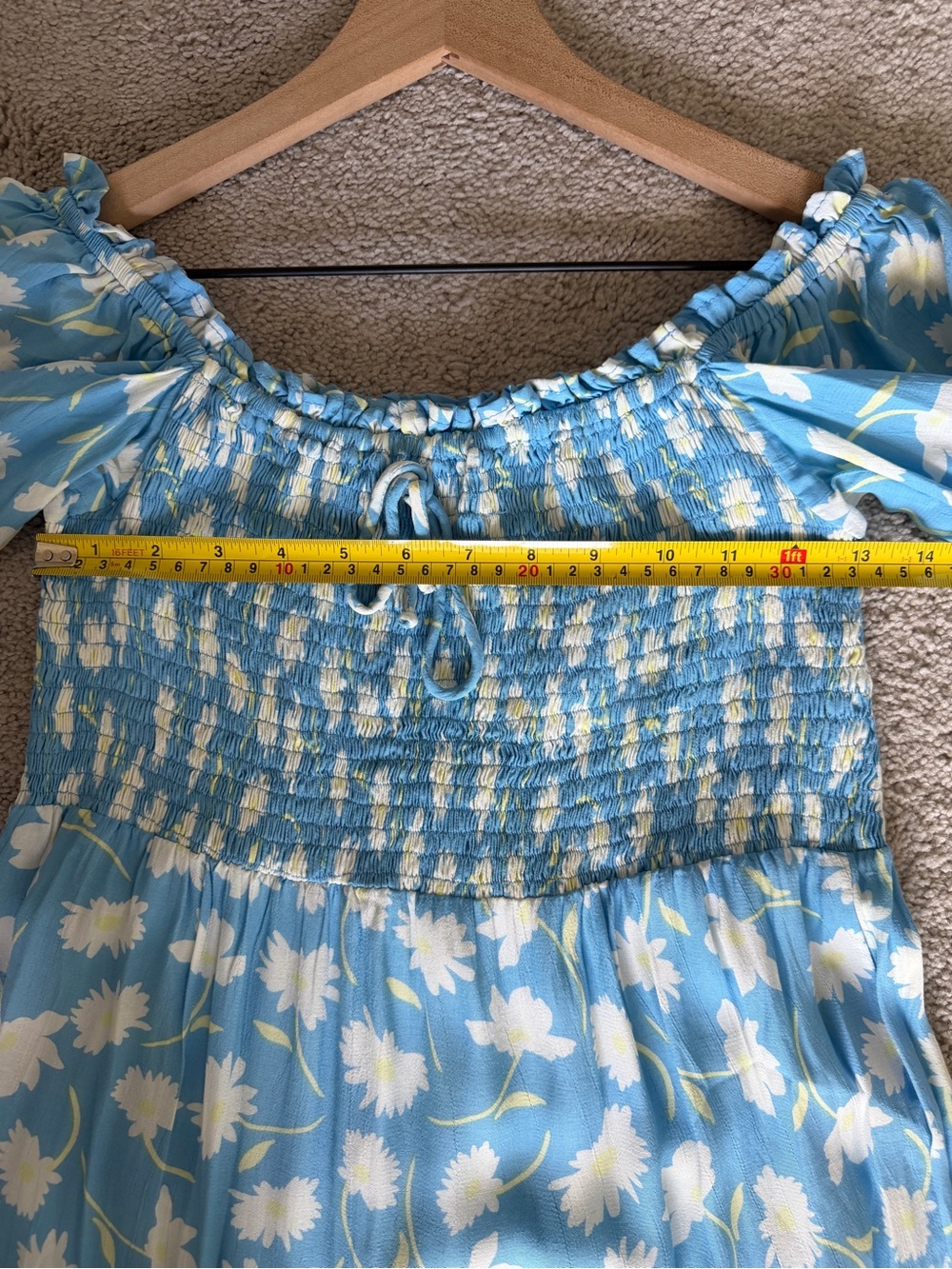 Faithfull The Brand Leyla Smocked Midi Dress Blue Floral Puff Sleeve Size S - Picture 12 of 16